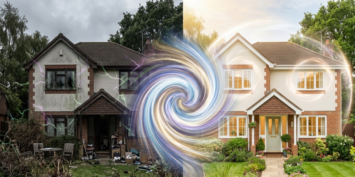 Espaço antes e depois da harmonização energética